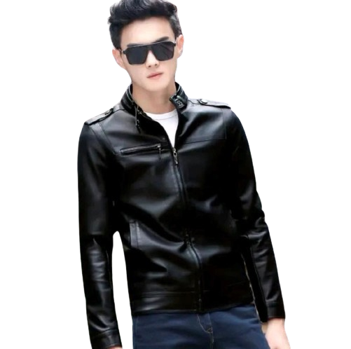 Men's leather jacket zipper chest fashion autumn winter